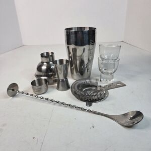 Cocktail Bartender Shaker Set w/ 2 Glass Shot Glasses